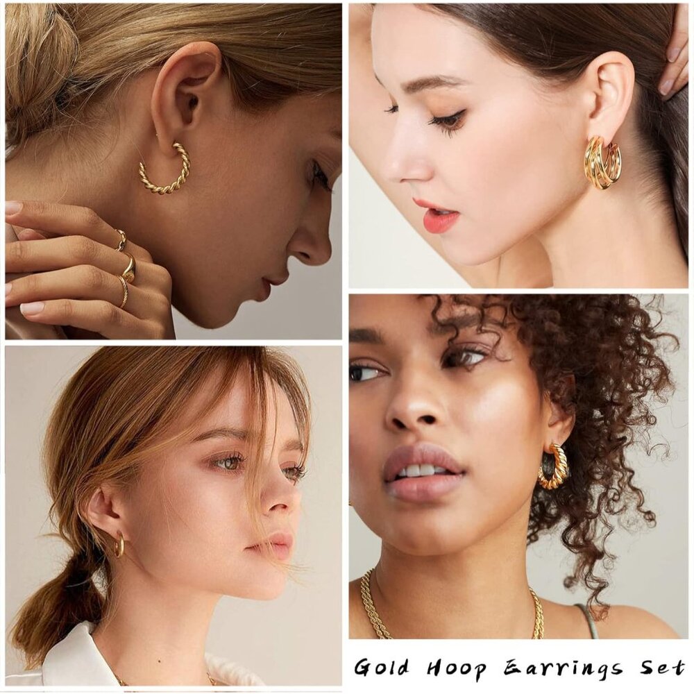 Gold Plated Jewelry Set for Women,14k Gold Plated Multi Layer Necklaces Stackabl - Picture 4 of 9